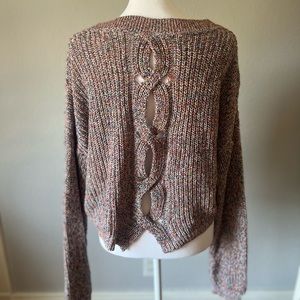 Express Rainbow Knit Braided Cropped Sweater